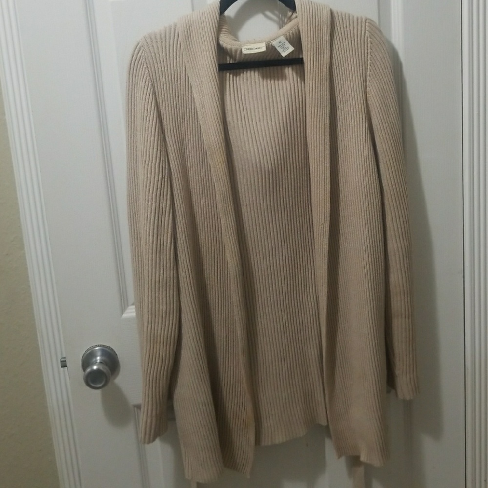 Cream color hooded cardigan with belt